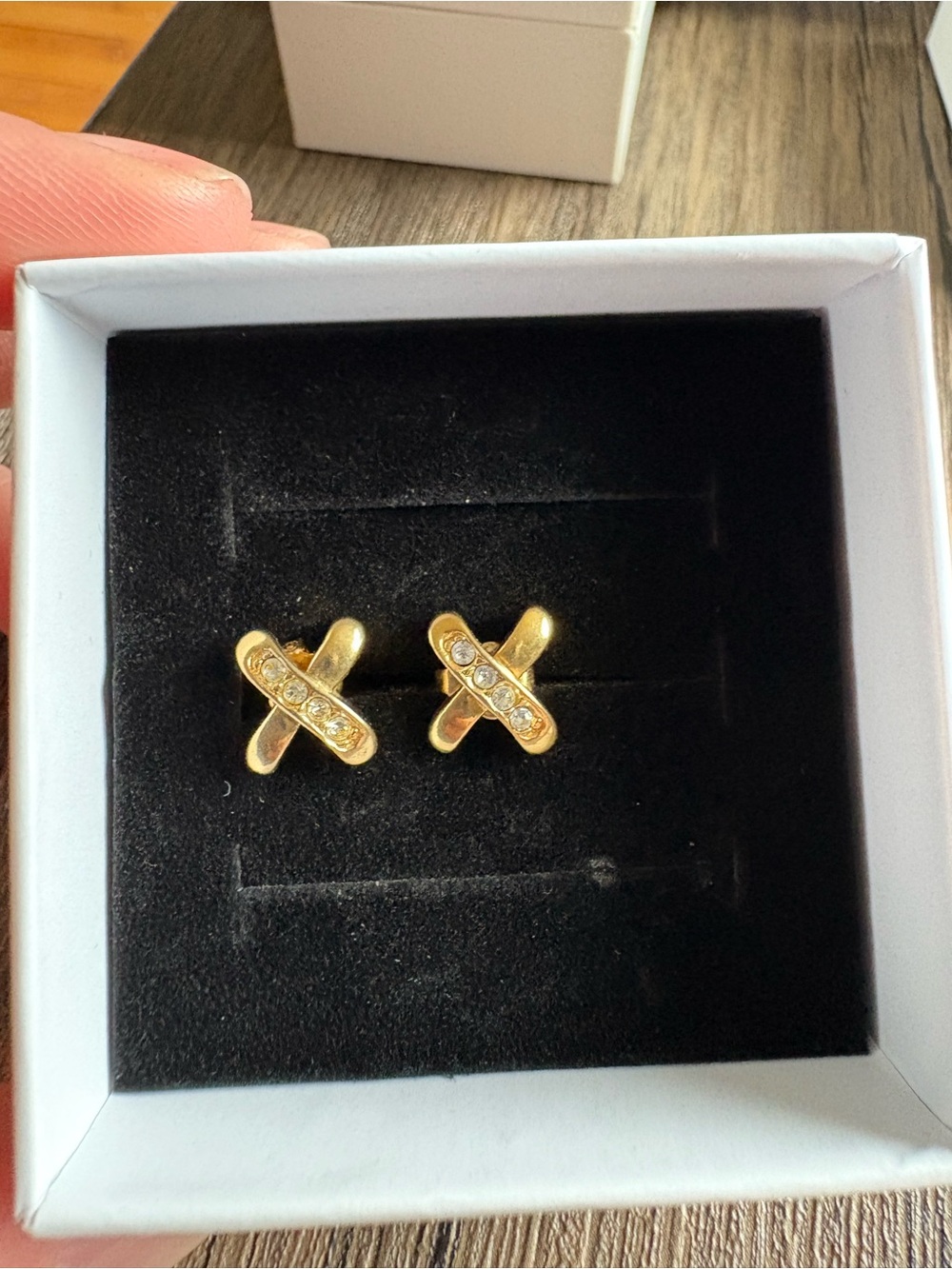 Gold X Crystal Stud Earrings